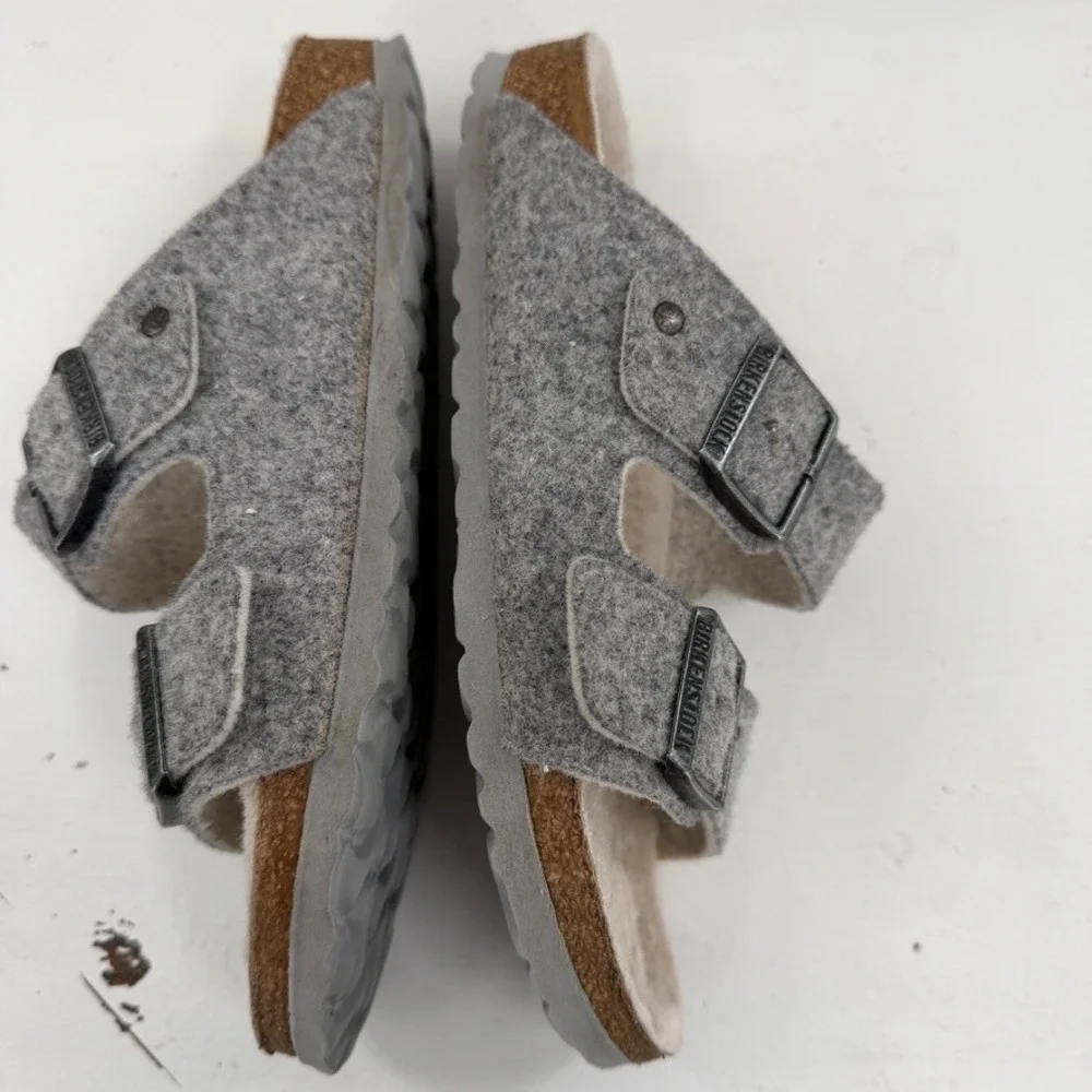 Birkenstock Arizona Sandals‎ Womens 6 Gray Wool Shearling Lined Made In Germany